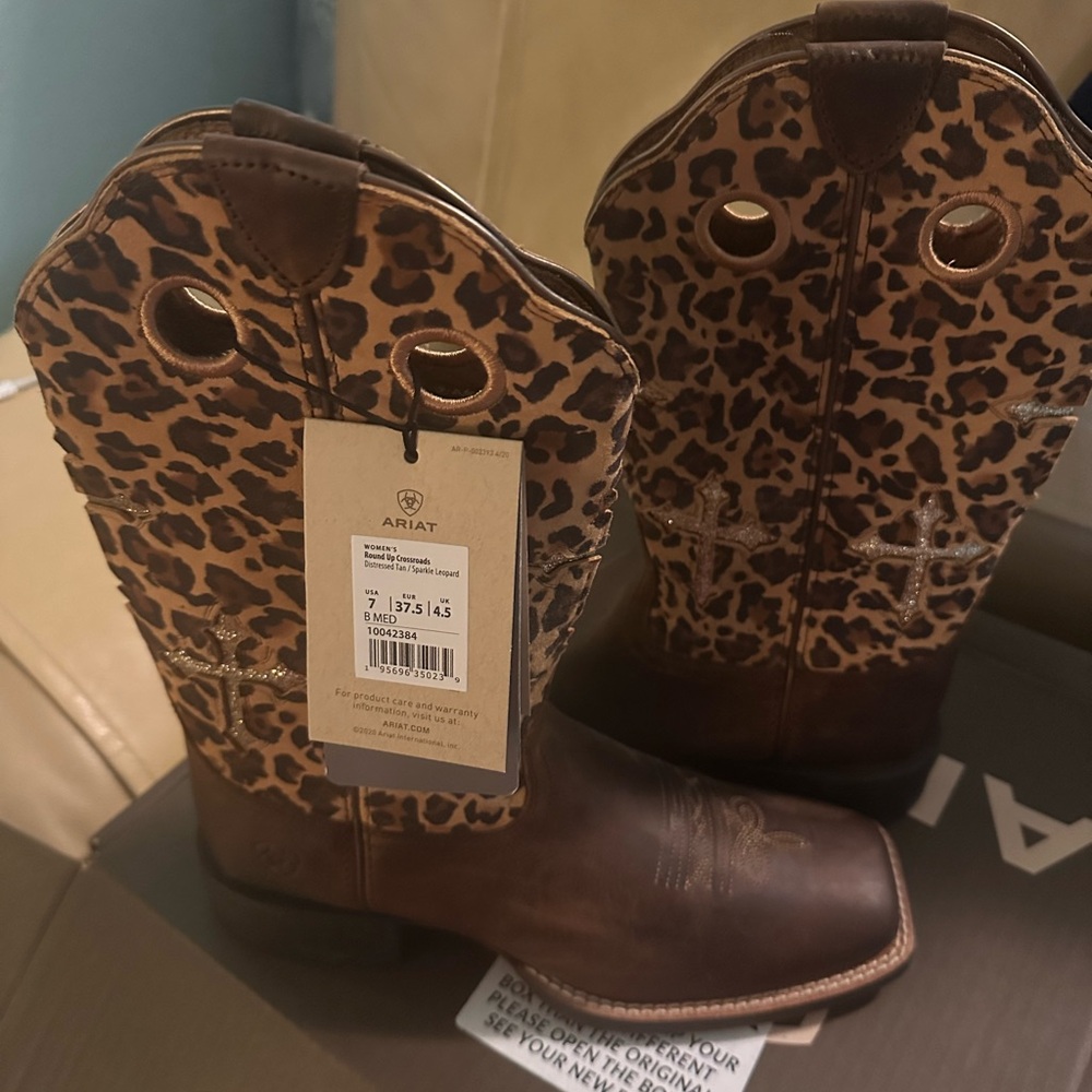 Ariat Brown and Leopard Print Western Boots
